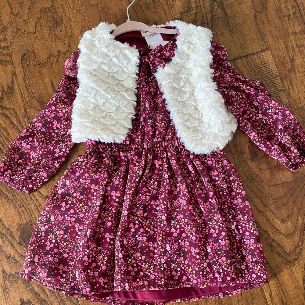 Little Lass Floral Dress with fur vest